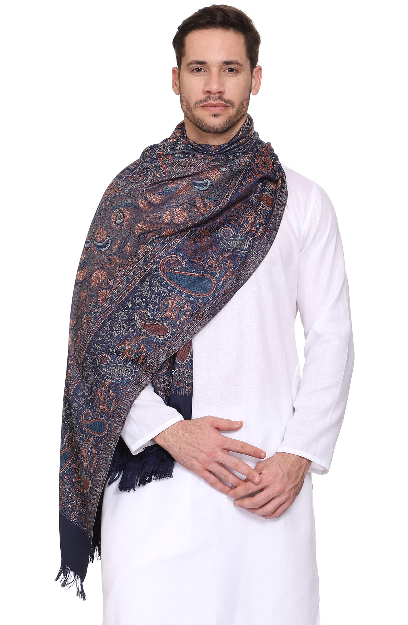 Weavers VillaMen's Paisley Design Woven Poly Wool Blend Gents Shawls, Muffler, Stoles for Men [40" X 80"]