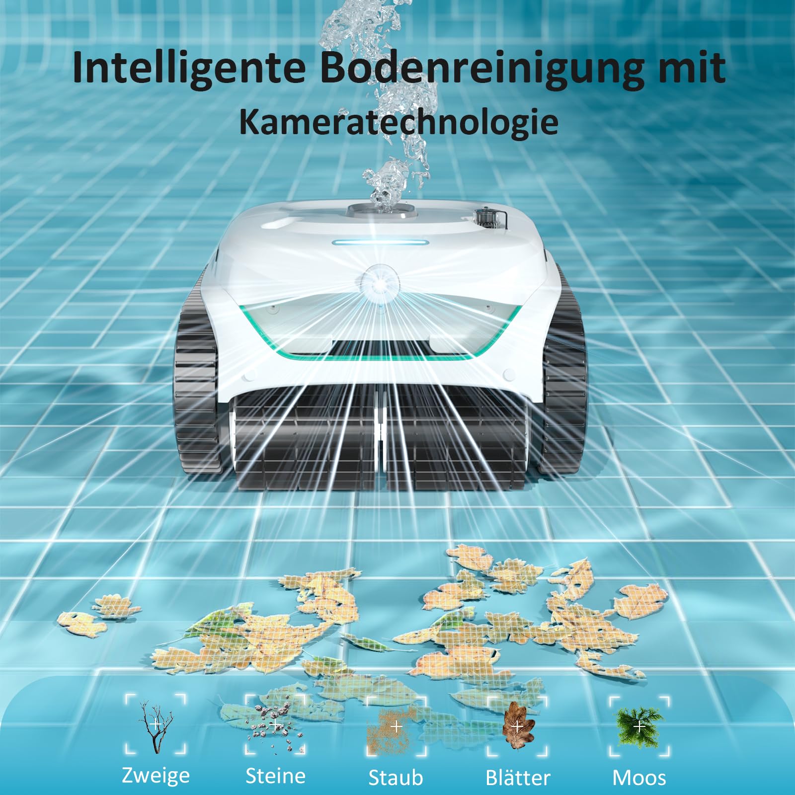 WYBOT C2 Vision AI, bezprzewodowy robot basenowy z akumulatorem, podłoga i ściana, dwuwarstwowa filtracja, wydajny odkurzacz, do basenów do 180 ㎡ (biało-zielona)
