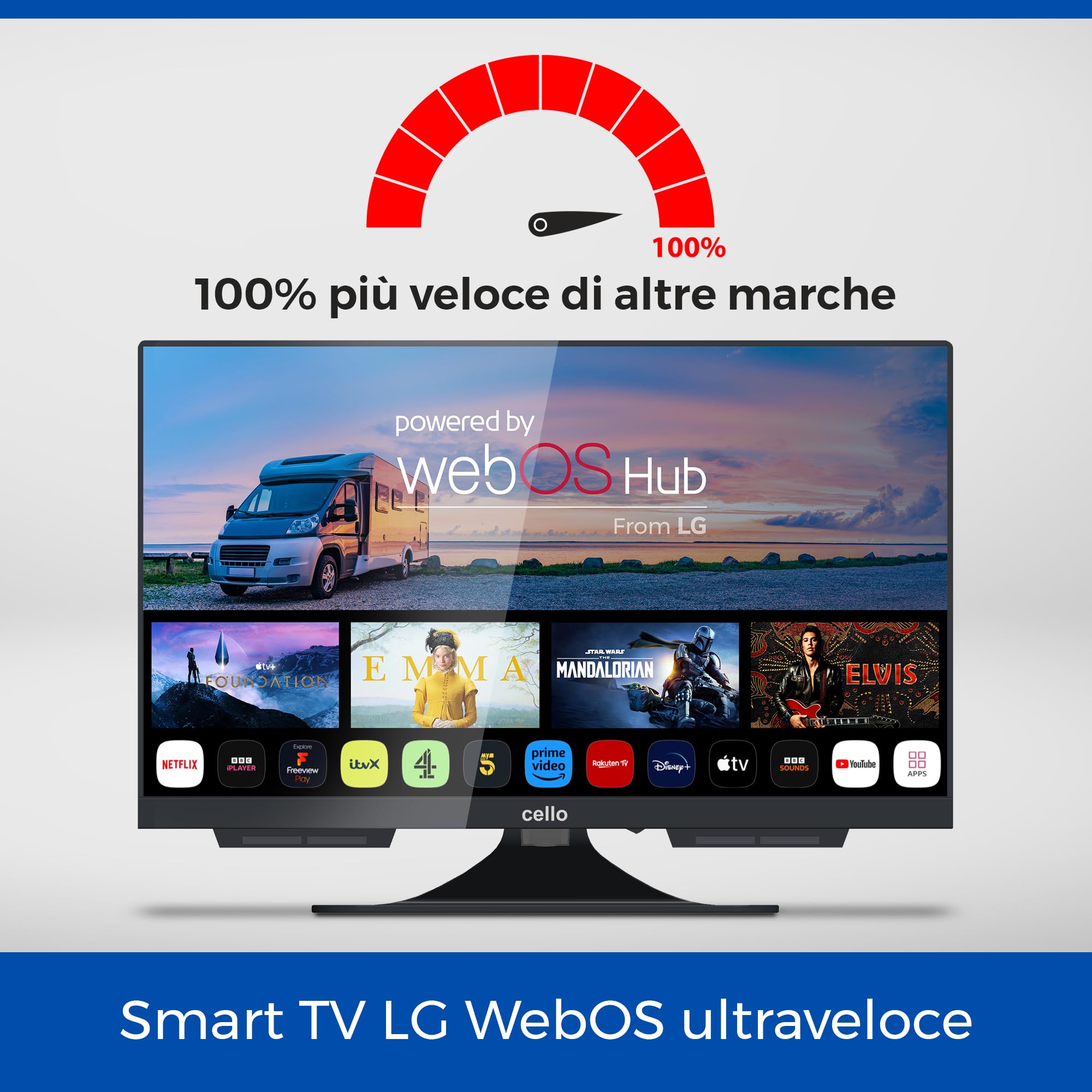 Cello C1924WSF Smart TV/DVD 12V da 19", WebOS, Bluetooth, Audio Pitch Perfect, ideale per Camper e Caravan