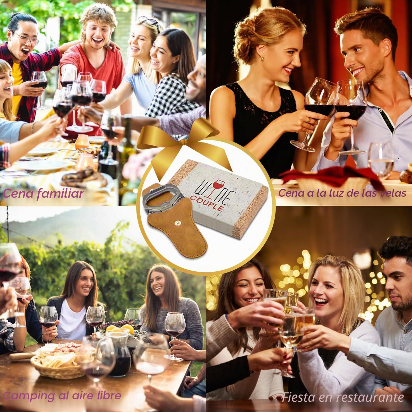 Ah So Abridor de Botellas de Vino, Sacacorchos para Vinos Antiguos con Funda de Piel Portátil, Extractor de Corcho de Dos Puntas, Regalo Ideal para Amantes & Conocedores de Vinos (Bronce2)