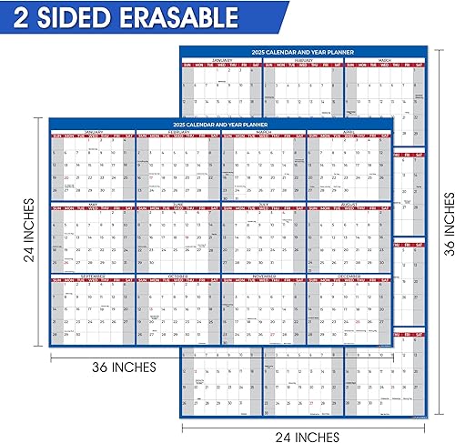 Miniatura 9 de Calendario de pared mensual 2024 grande laminado de borrado en húmedo y seco, tamaño 24 x 36 pulgadas, planificador de pared anual de 12 meses,