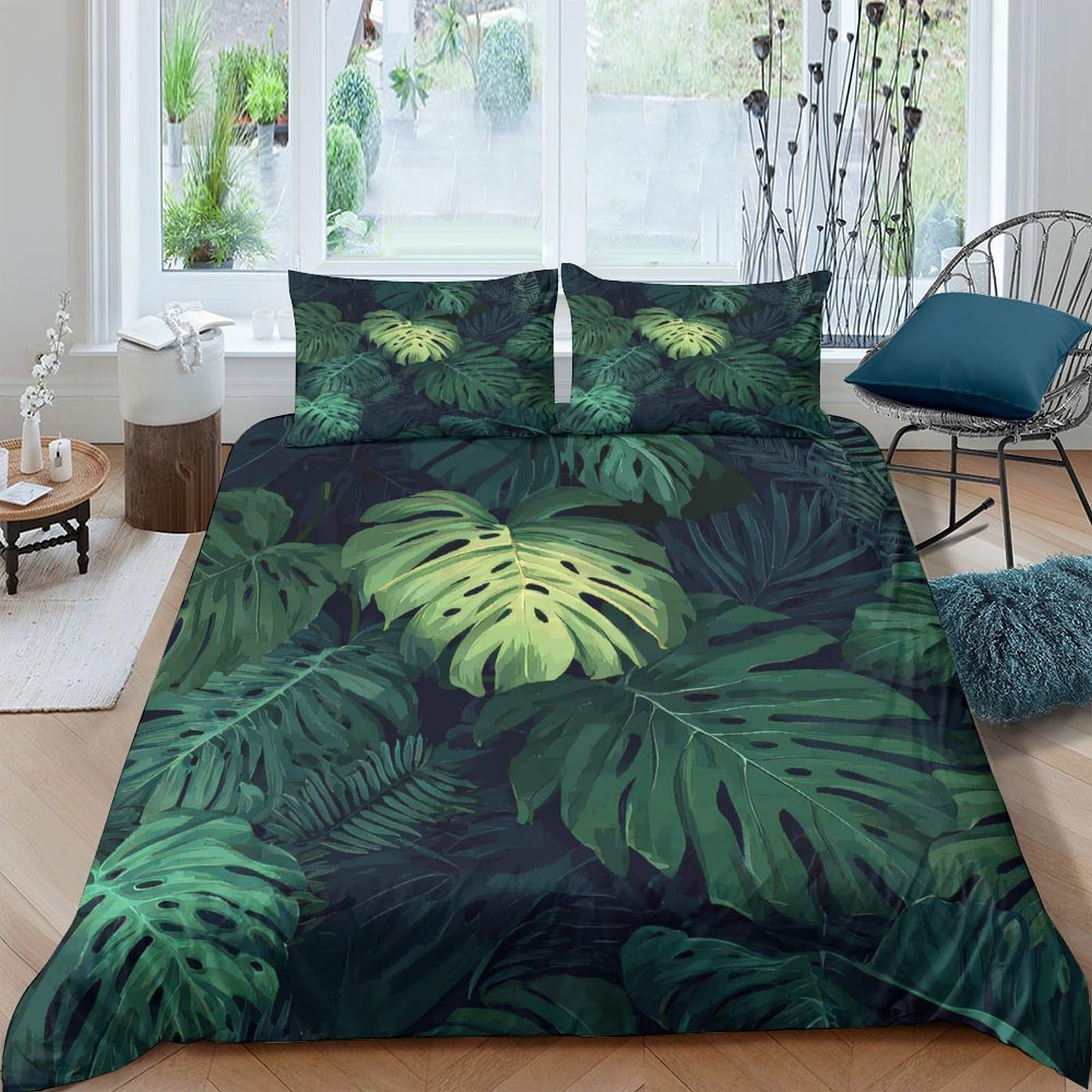 Ctjqhvkz Style-7 3D Printed Tropical Monstera Leaves Fitted Sheet Microfiber Soft Breathable Rainforest Bed Cover For Bedroom Decor Single（135X200cm）