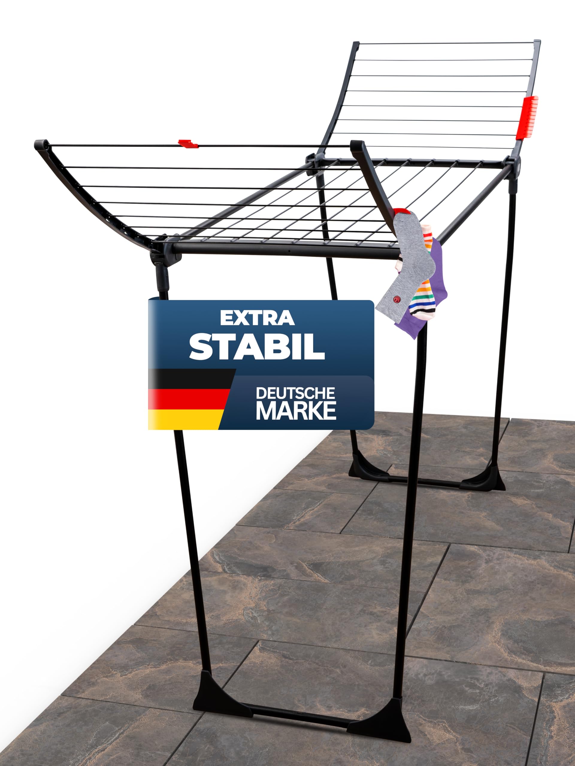 STAHLMANN ® Wäscheständer Schwarz [18M Trockenfläche ] - Flügelwäscheständer [Made IN EU] 1,05 M Flügel ideal für Lange Kleidungsstücke - Wäscheständer platzsparend