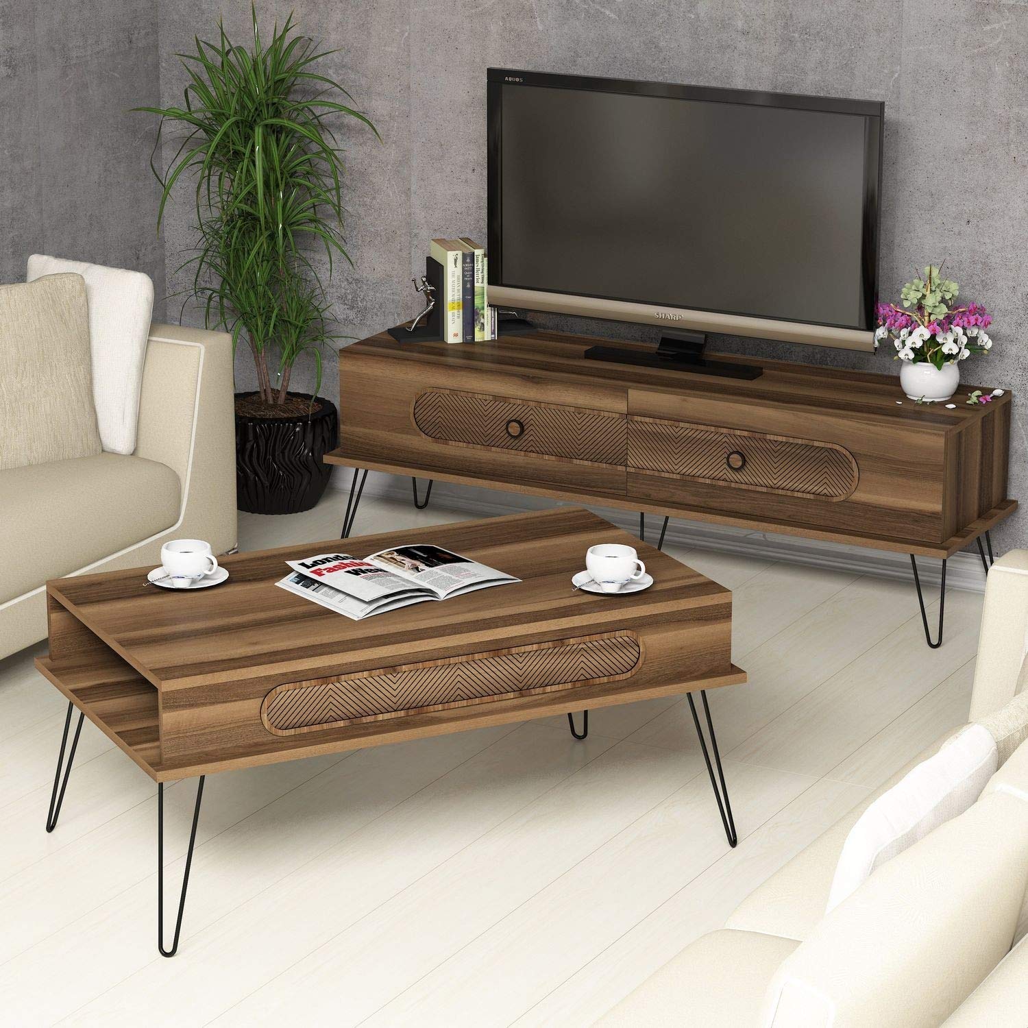 Skyedecom - Conjunto de muebles de salón de nogal – Walnut 845HCT5211