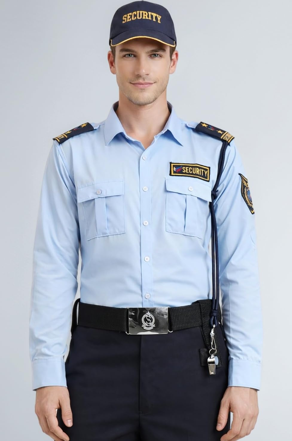 Premium Light Blue Security Guard Uniform Shirt for Men – Full Sleeve Tailored Fit Durable Fabric