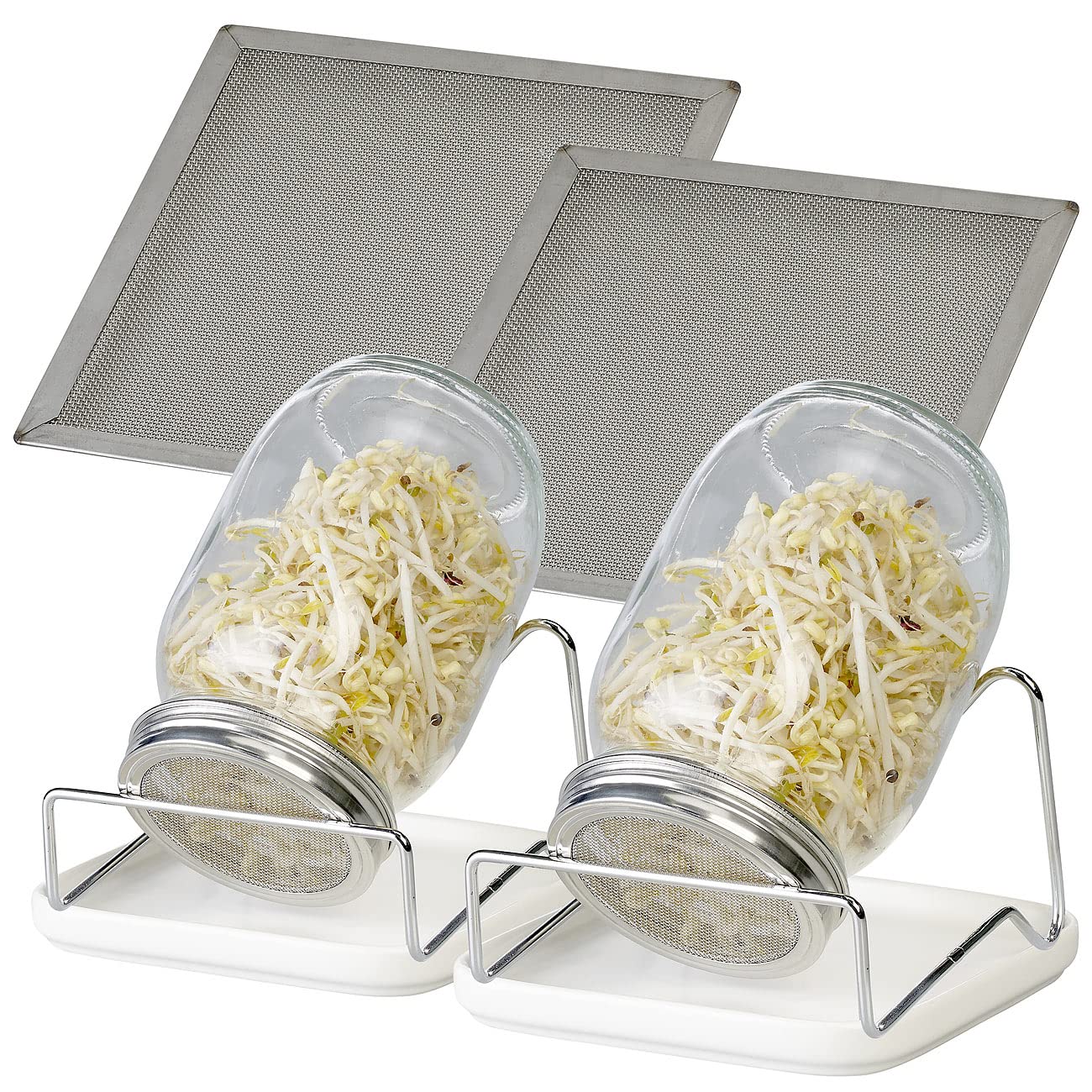 2 bocaux de germination 1 L avec support et bac de récupération [Royal Gardineer]