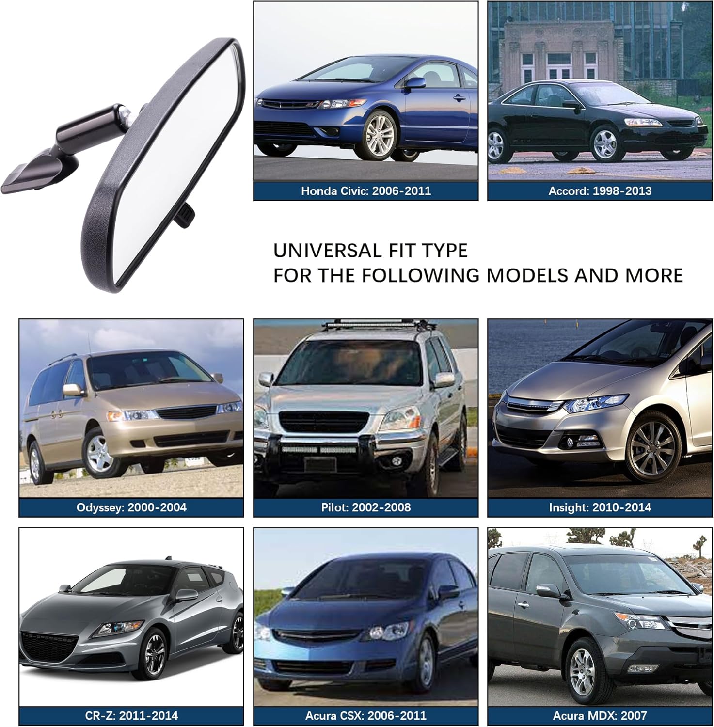 Honda Interior Rear View Mirror, Day/Night Mirror, Rearview mirror Compatible With 2006-2011 Civic, 1998-2013 Accord,2000-2004 Odyssey, 2002-2008 Pilot, Insight CR-Z