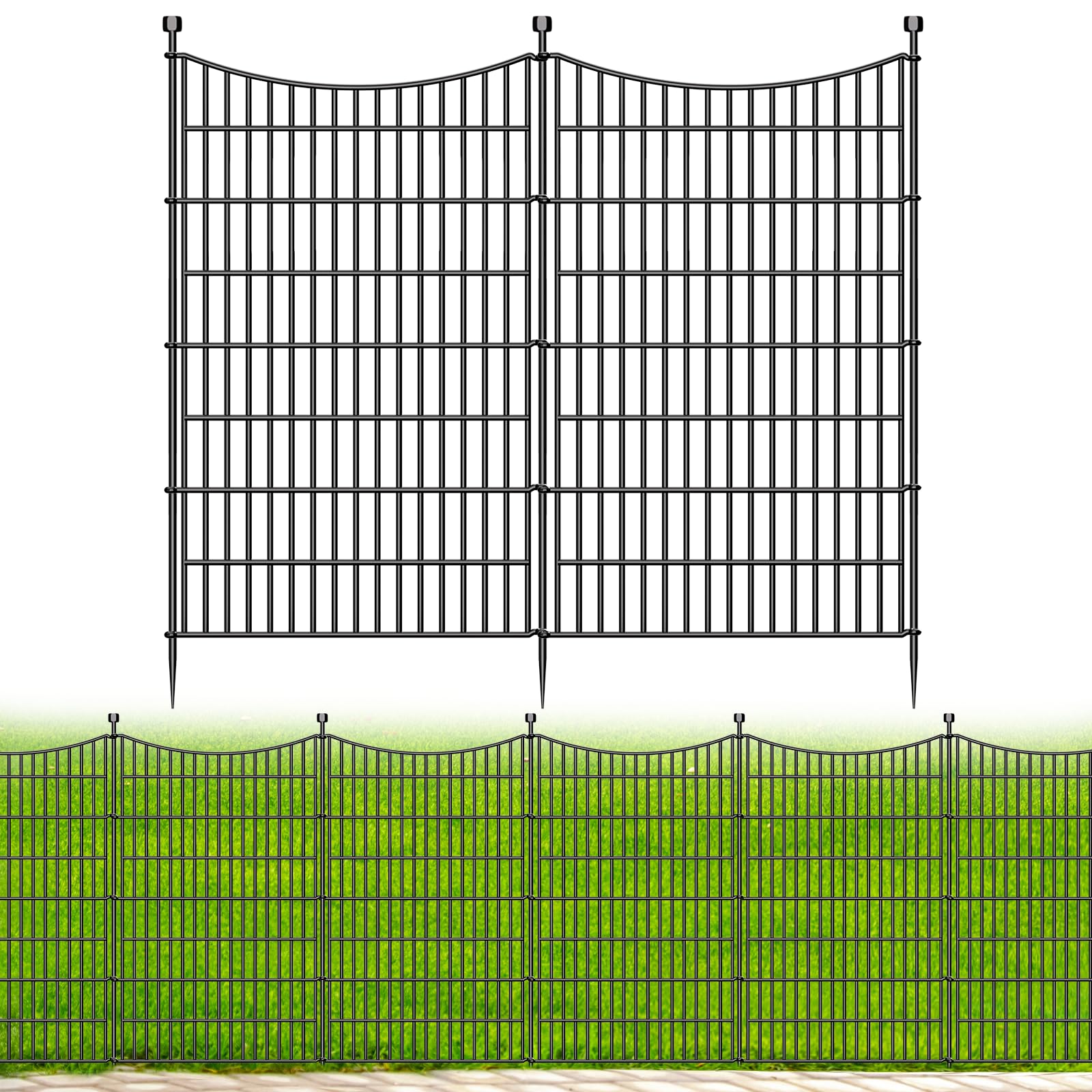 10 Panels No Dig Garden Fence –122 cm (H) X 720 cm (L) Outdoor Decorative Tall Dog Fence for Yard, Animal Barrier, Rustproof Metal Garden Edging and Borders | Temporary Fencing Stakes