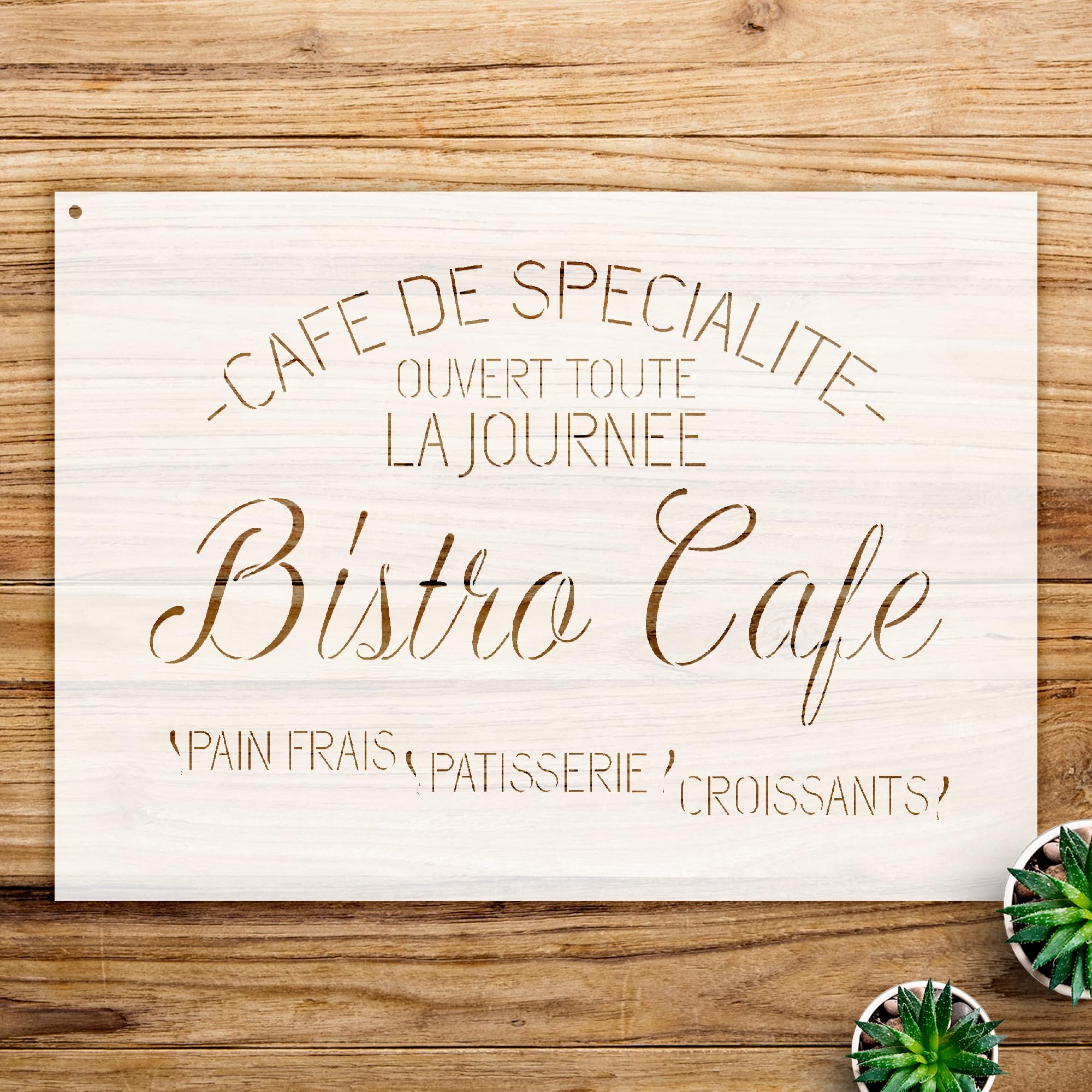 Bistro Cafe Stencil Pattern for Wood Signs and Crafts, Reusable Mylar Template, Rustic Parisian Design for Home Decor and Art Projects - Size A4 (11.0