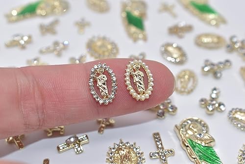 Miniatura 9 de Dijes de uñas 3D con diseño de calavera, 22 piezas de diamantes de imitación para Halloween, cruz de plata antigua, araña, esqueleto, garra, amor,