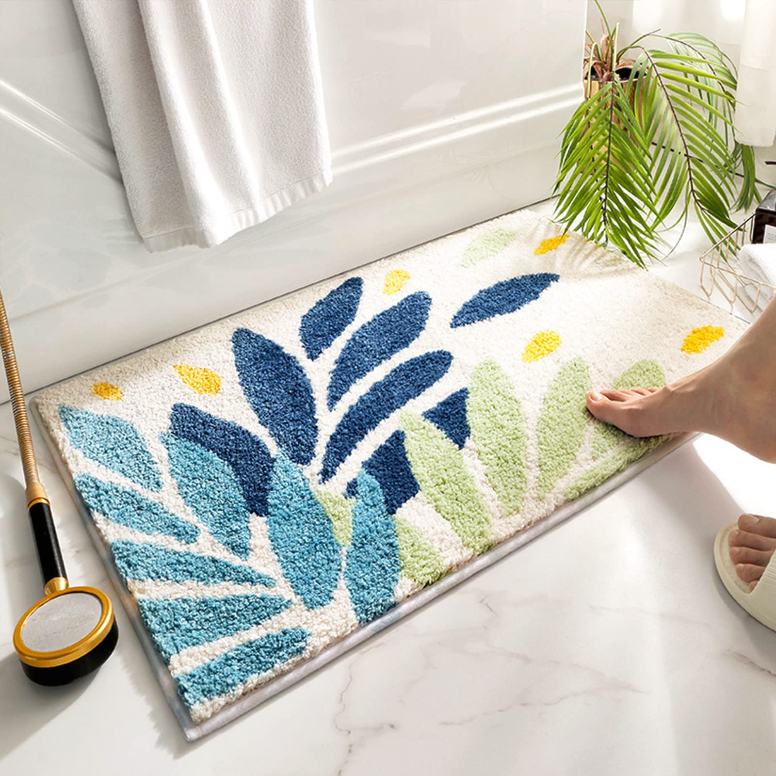 Luxury Plush Comfortable Carpet for Bath Room,Perfect Decoration Small Plush Non Slip Carpet,Beautiful Design,Machine Washable,Thick Super Soft Best Absorbent Mat Rugs 50 * 80CM (Light Blue)