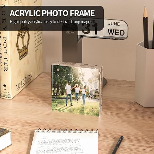 Vista 49 de Marco de fotos acrílico de 4 x 6 pulgadas, marco de fotos magnético transparente de 4 x 6, marcos de fotos de escritorio sin marco de doble cara