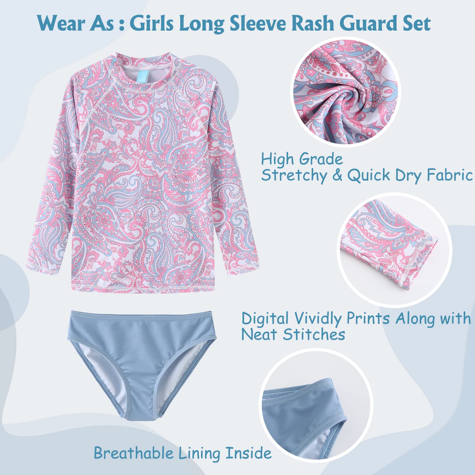 Maillot de bain 3 pièces pour fille - Maillot de bain 3 pièces - Maillot de bain à manches longues et short - Tankini pour filles de 5 à 16 ans