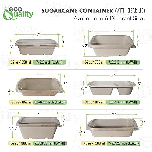 Miniatura 8 de EcoQuality Cuencos desechables de 29 onzas con tapas transparentes, cuencos rectangulares de papel biodegradable de fibra de caña de azúcar