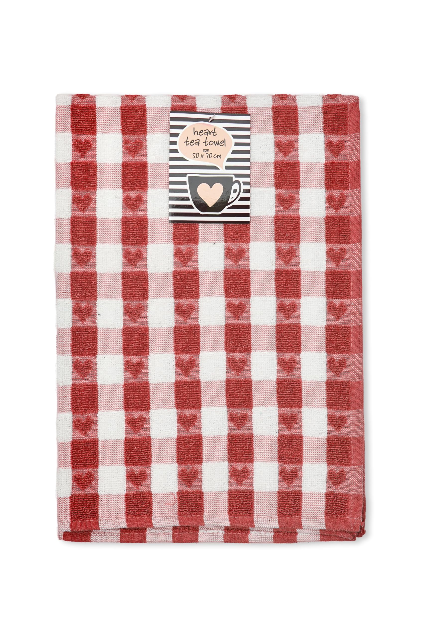 Emma Barclay Jumbo Heavy Weight Check Kitchen Tea Towel with Heart Detail (Red)