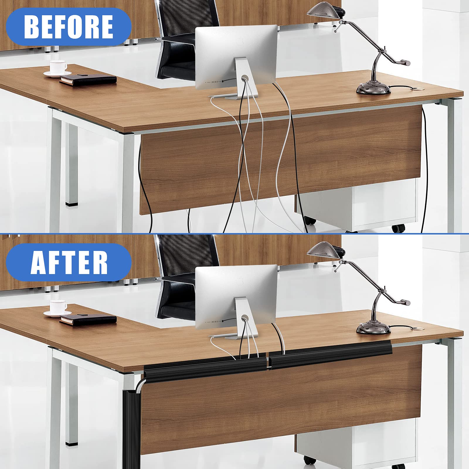 3Pack Black J Channel Cable Trunking Kit, Under Desk Cable Management