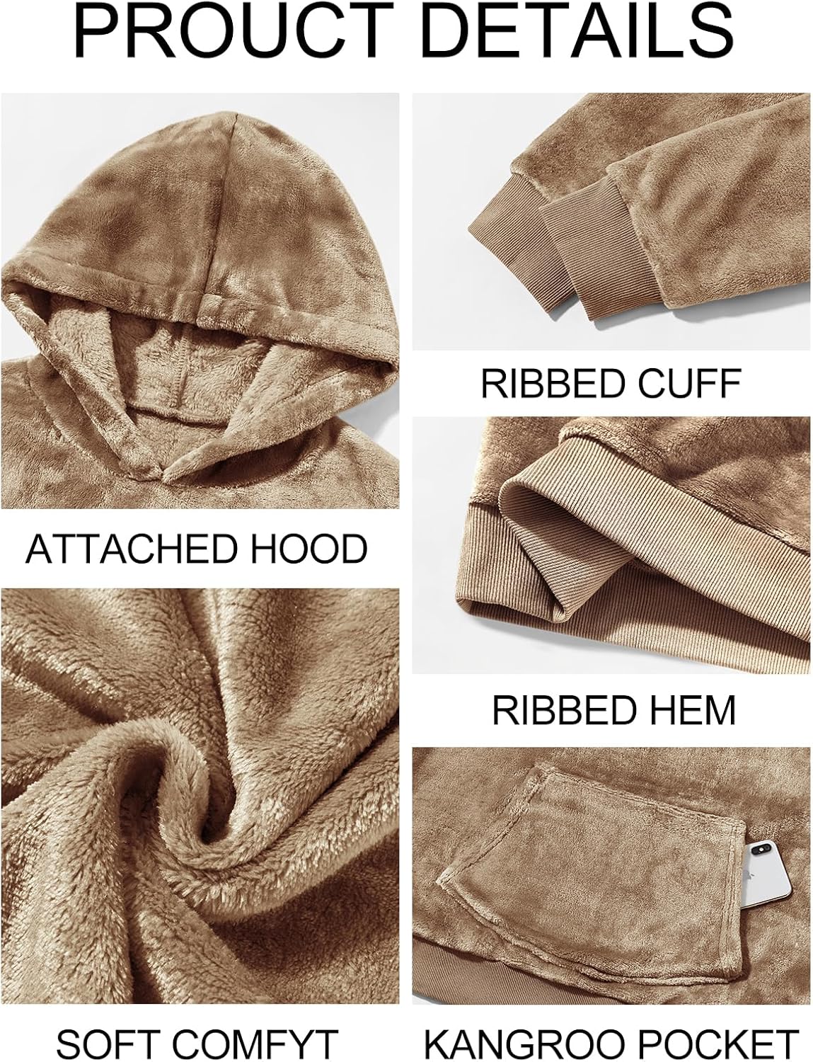 Runcati Mens Fuzzy Sherpa Pullover Hoodie Sweatshirts Long Sleeve Kangaroo Pocket Winter Fall Outwear Hooded - Image 5