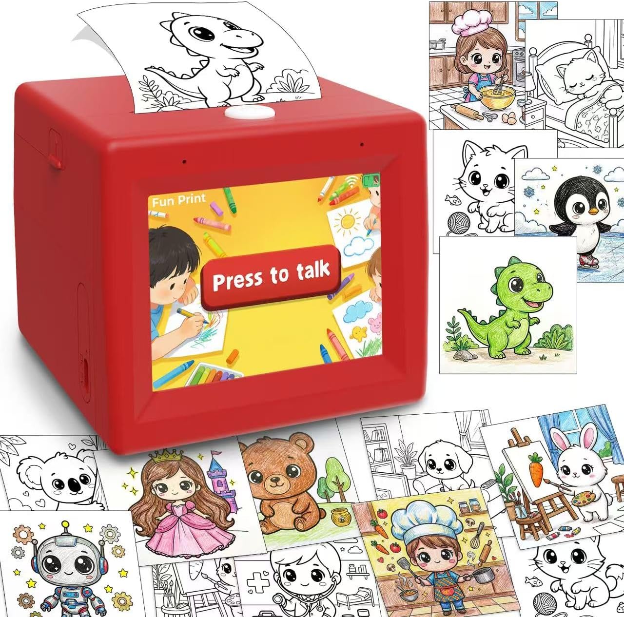 AI Mini Sticker Printer Toy for Kids - Interactive Voice Controlled Portable Thermal Inkless Sticker Maker Machine for DIY Arts and Crafts, 3 4 5 6 7 8 9 10 11 12 Year old Kid Christmas Birthday Gifts