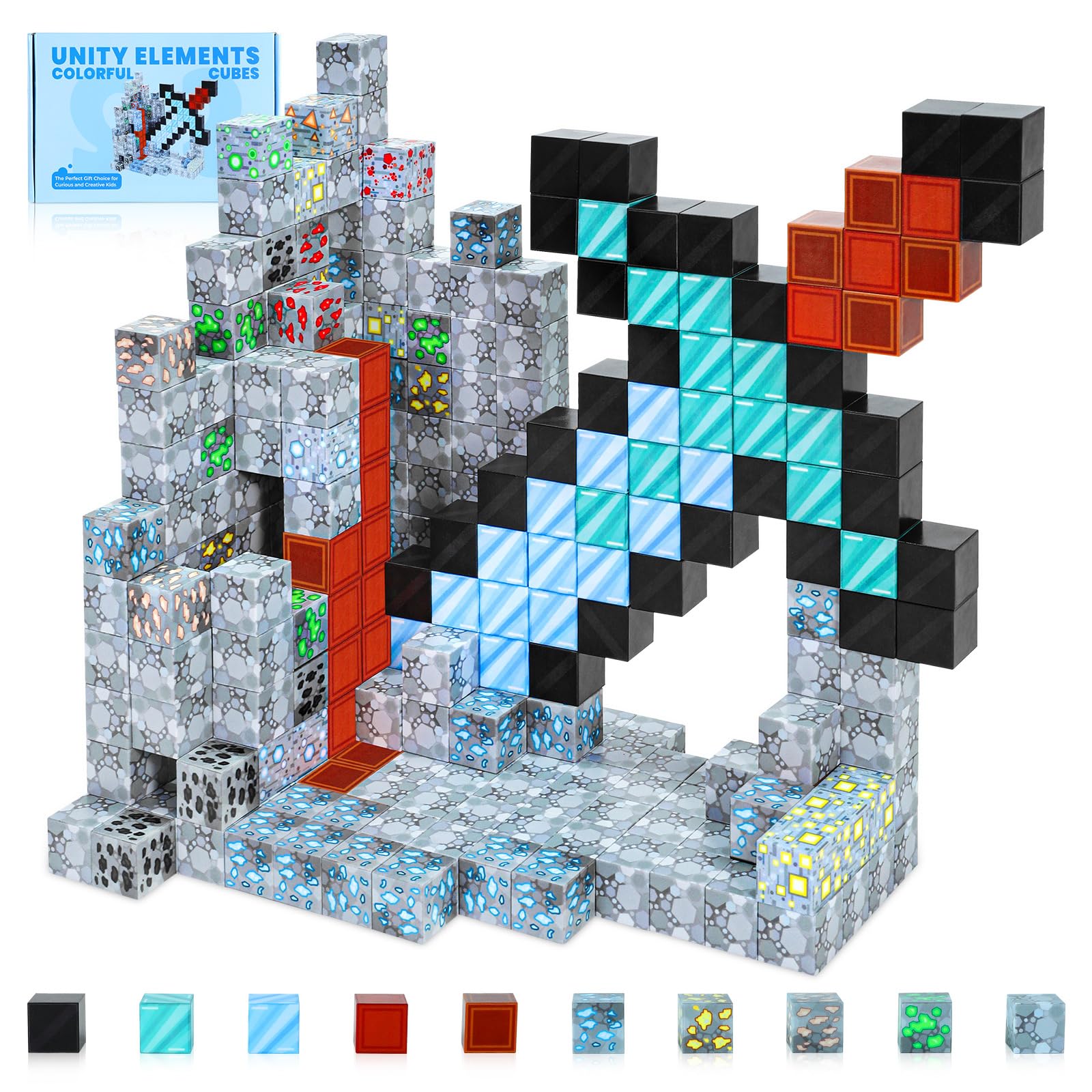 Kid Odyssey Magnetic Building Blocks, 74pcs Build Mine Magnet Sword - Mine Sword Caverns Construction Cube, Montessori Magnetic Toys for 3+ Boys and Girls