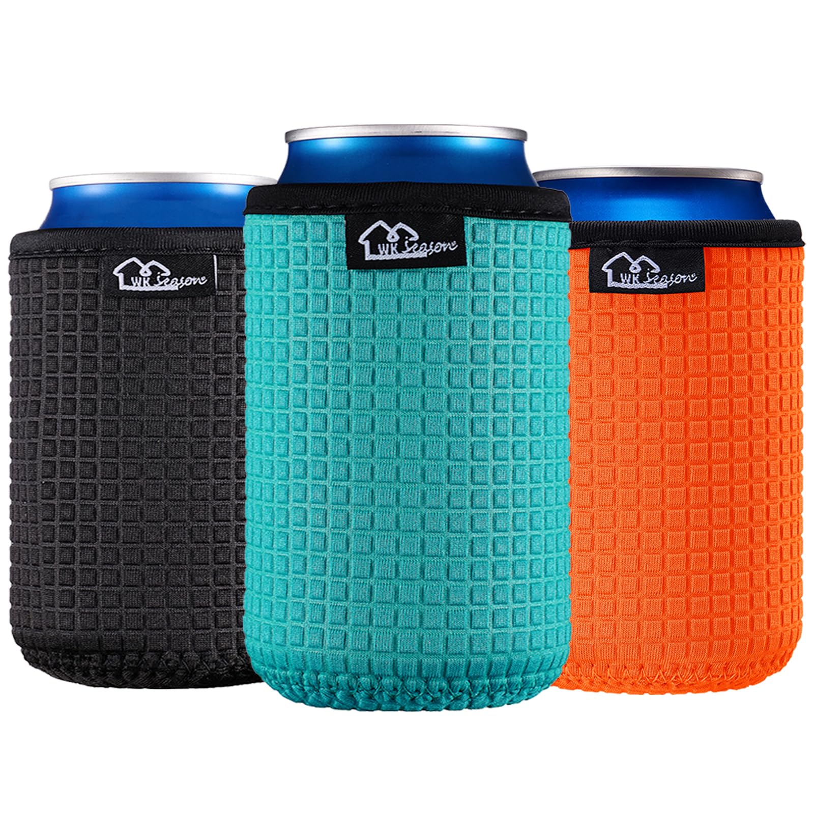 WKieason 12oz Standard Can Sleeves Insulators Sleeves Standard Can Covers 12OZ Beer Bottle Sleeves Coolers Holder Non-slip Neoprene Can Coolier Sleeves 3PC Pack (Black/Blue/Orange)