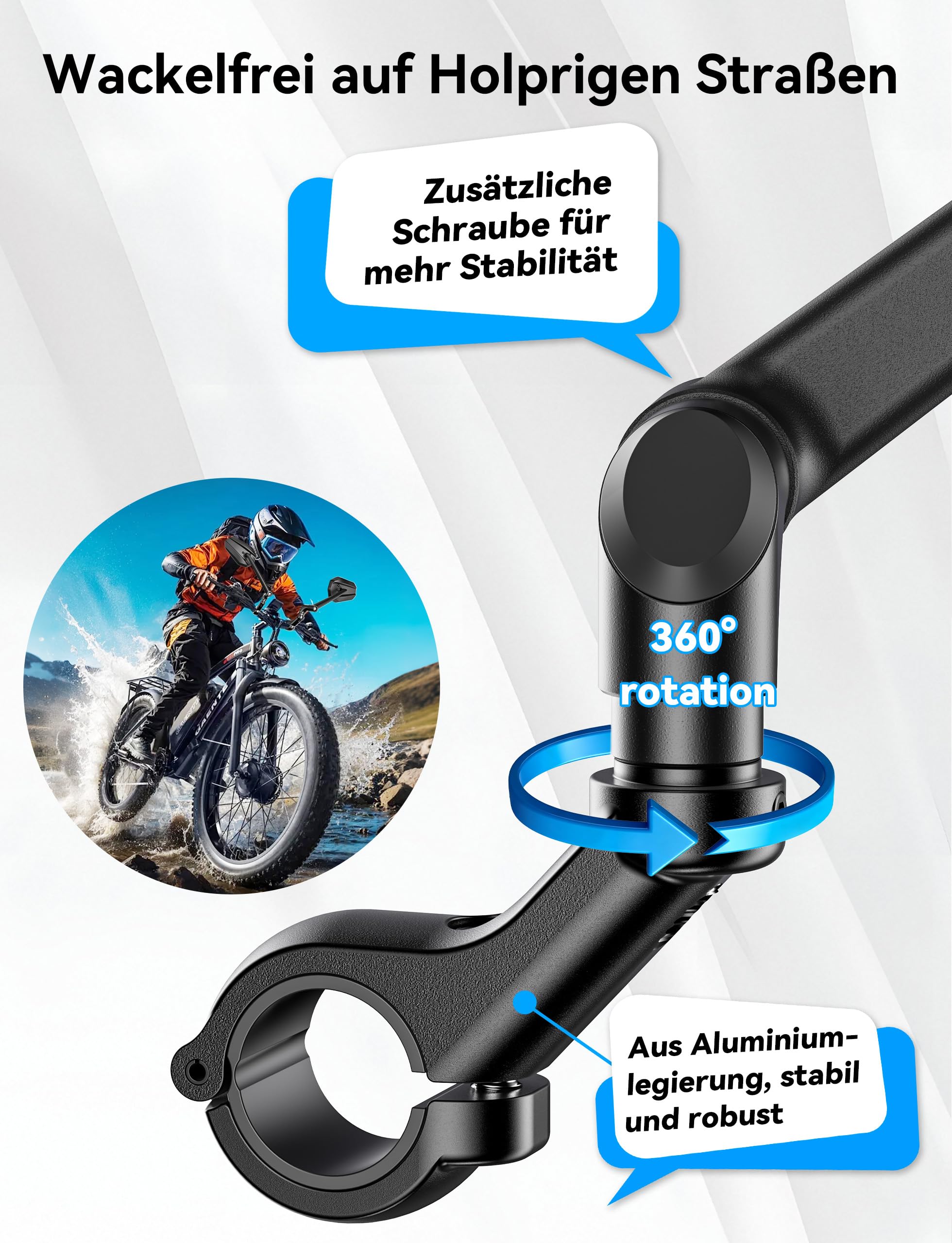 Fahrradspiegel für E-Bike Links, 360° Klappbar & Drehbar Fahrrad Rückspiegel mit Große Spiegelfläche, Fahrrad Spiegel Links für Ebikes, Spiegel für Fahrrad Schlagfestes Echtglas, Fahrradzubehör E-bike