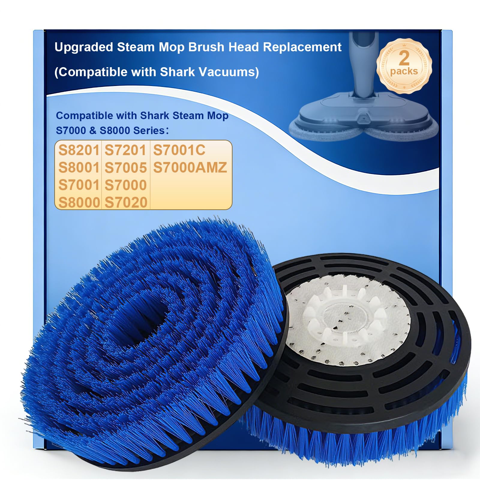 2 ensembles de têtes de brosse de remplacement pour nettoyeur vapeur S8201 compatibles avec les balais vapeur Shark S7000/S7001/S7005/S7201/S7020/S7000AMZ/S8000/S8001/S8201, nettoyage en profondeur