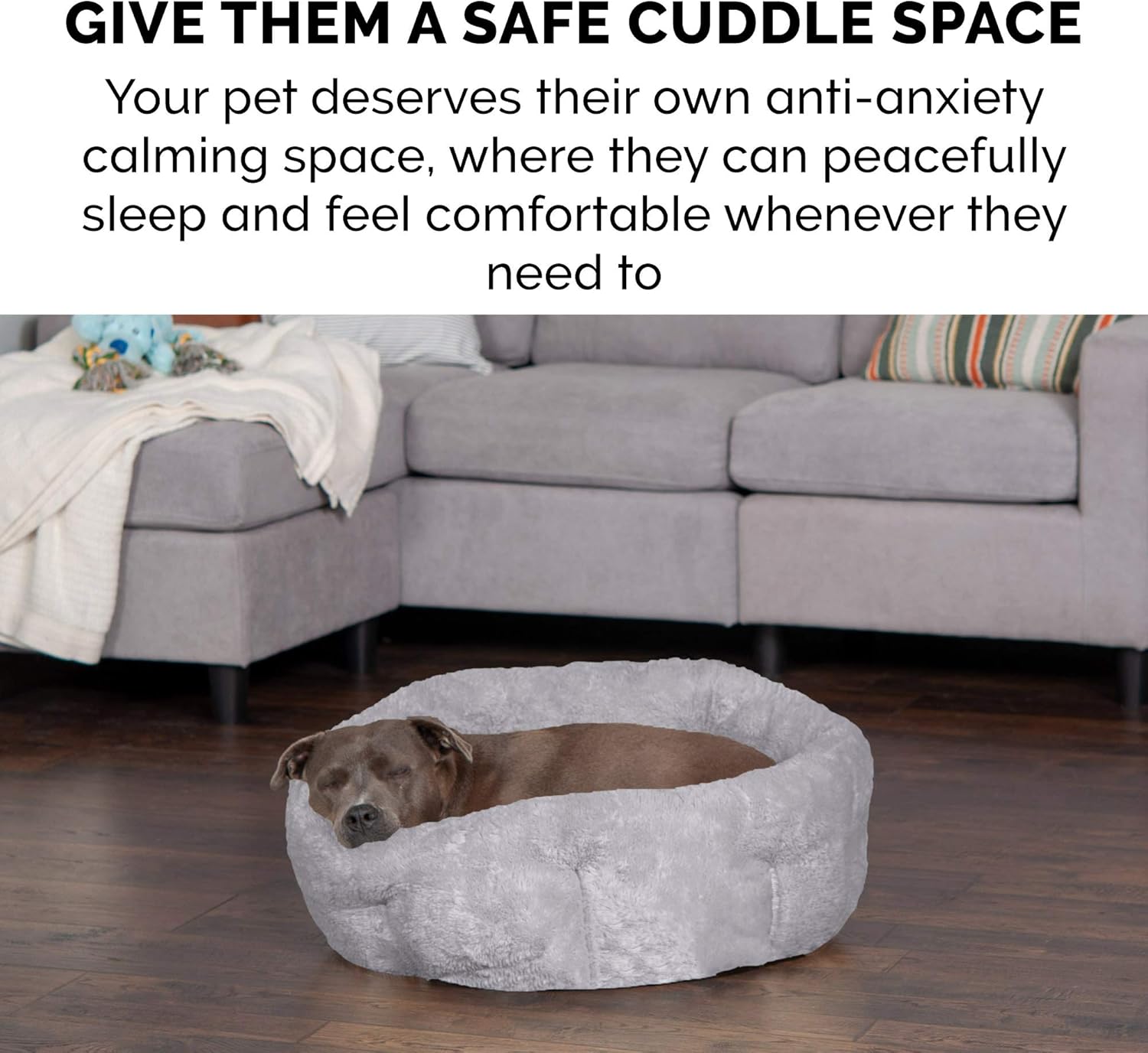 Furhaven 23" Round Self-Warming Pet Bed for Indoor Cats & Medium/Small Dogs, 100% Washable, For Pets Up to 45 lbs - Hi Lo Plush Luxe Faux Fur Cuddler - Gray, Medium