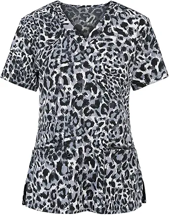 OIOLOYJM Printed Scrub Tops Women Short Sleeve V Neck Plus Size Scrubs for Womens Nursing Uniforms Shirts with Pockets