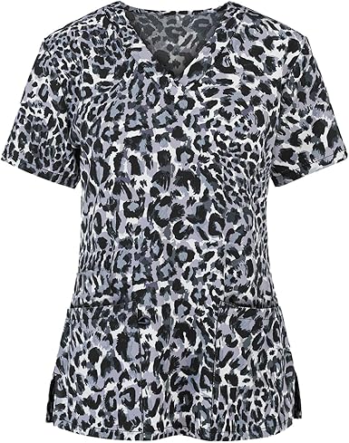 OIOLOYJM Printed Scrub Tops Women Short Sleeve V Neck Plus Size Scrubs for Womens Nursing Uniforms Shirts with Pockets