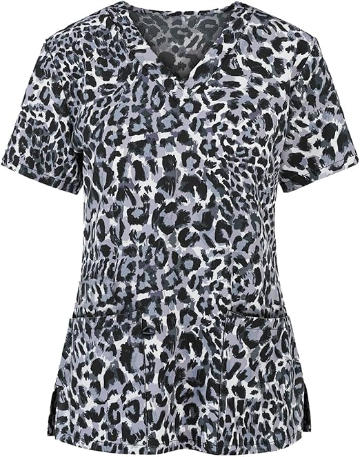 OIOLOYJM Printed Scrub Tops Women Short Sleeve V Neck Plus Size Scrubs for Womens Nursing Uniforms Shirts with Pockets