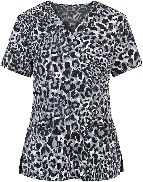 OIOLOYJM Printed Scrub Tops Women Short Sleeve V Neck Plus Size Scrubs for Womens Nursing Uniforms Shirts with Pockets