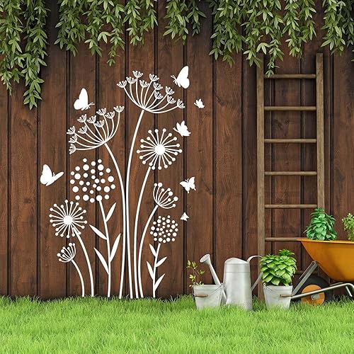 Miniatura 7 de Plantillas de flores para valla de jardín, plantilla de flores grandes para pared, plantillas de mariposa de diente de león de 14 pulgadas para