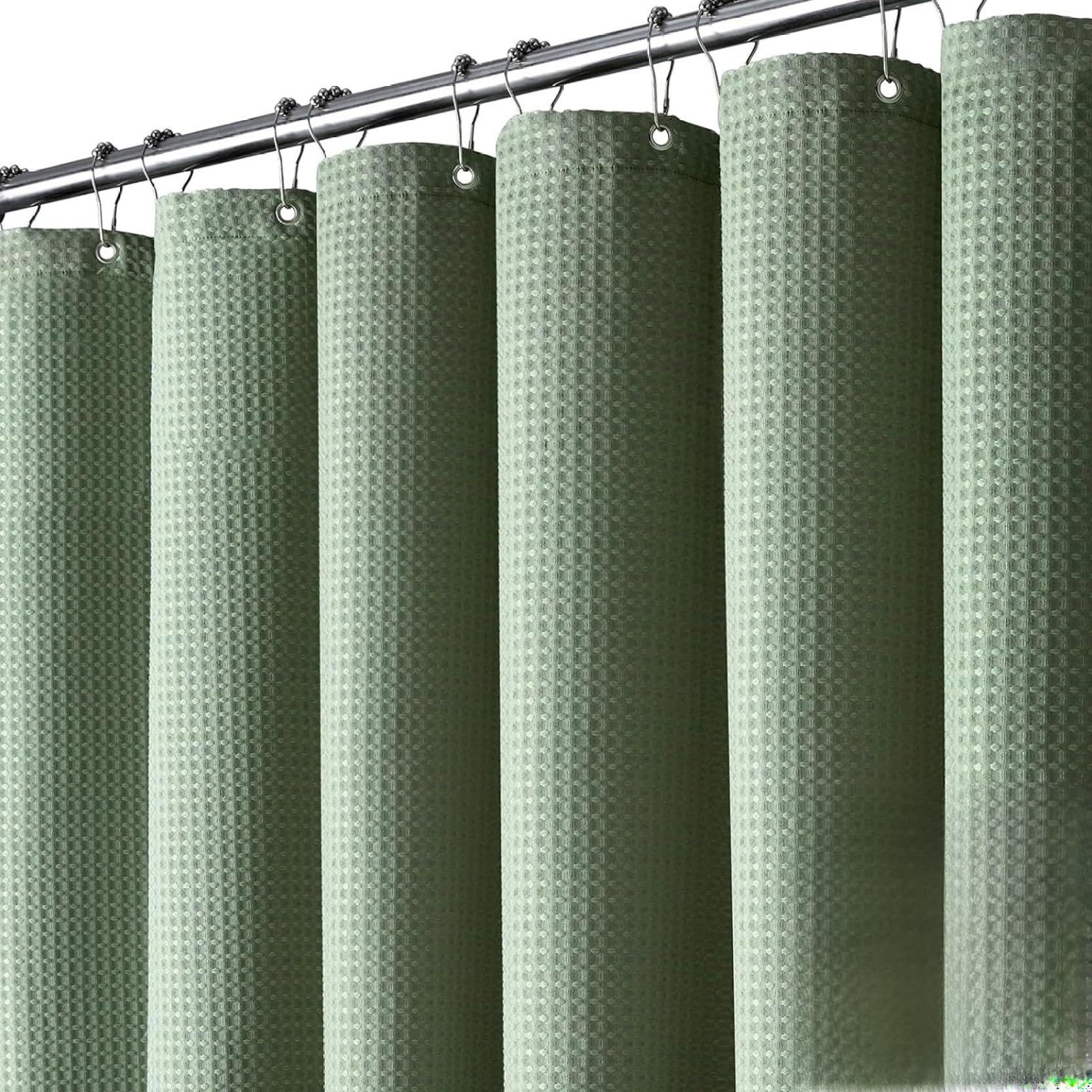 Rideau de douche gaufré vert lavable 180x180 pour une ambiance nature et détente