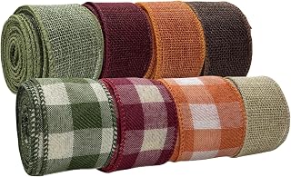 Fall Wired Ribbon 40 Yards Natural/Orange/Sage Green/Plaid Ribbon 1-1/2 Inch Autumn Ribbon for Big Bow,Wreath,Outdoor Decoration(8 Rolls)
