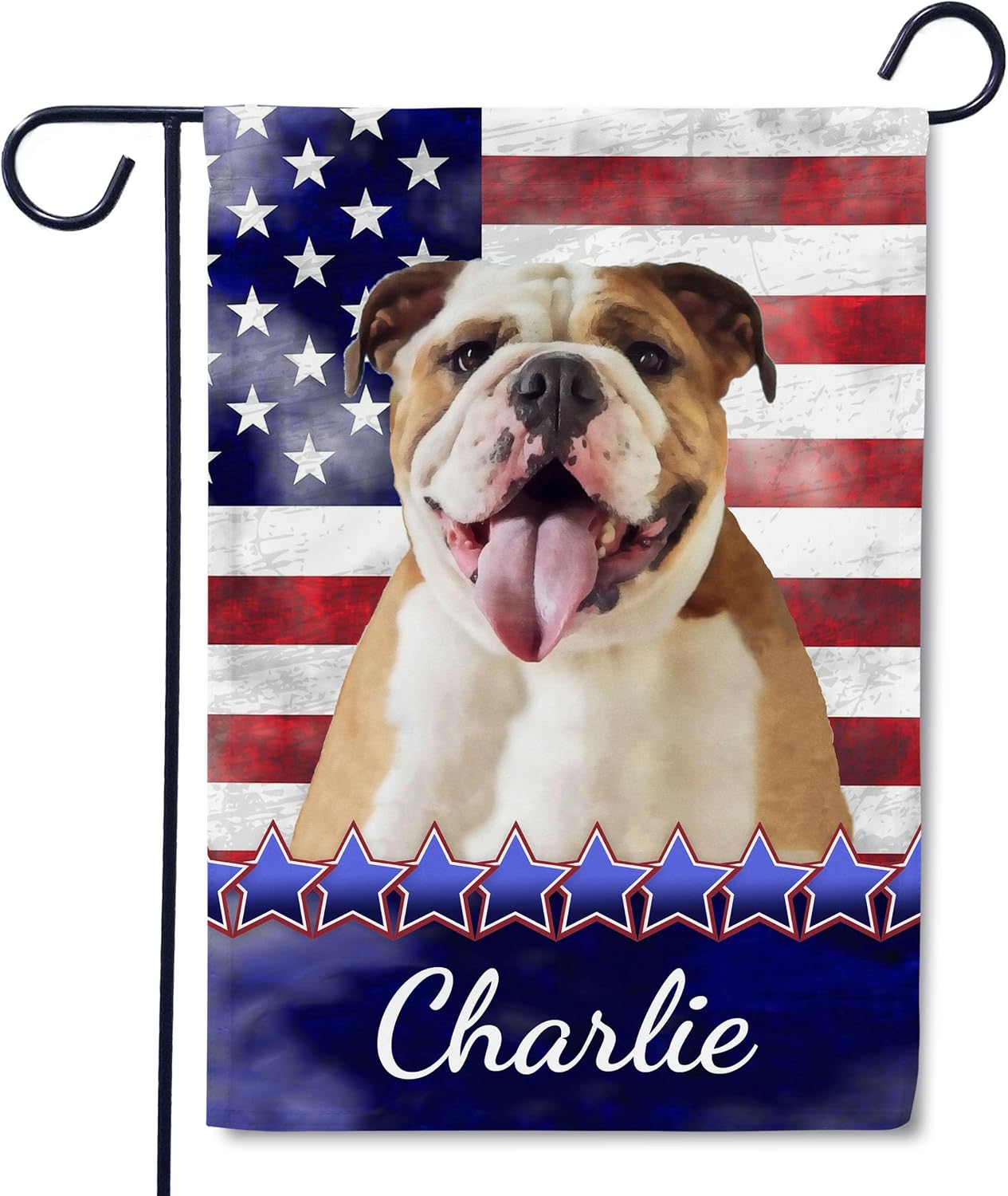 Flagology, Personalized English Bulldog Patriotic Garden Flag 12" x 18", Custom Dog Name American Flag, Fourth of July Outdoor Lawn Décor, Stars and Stripes