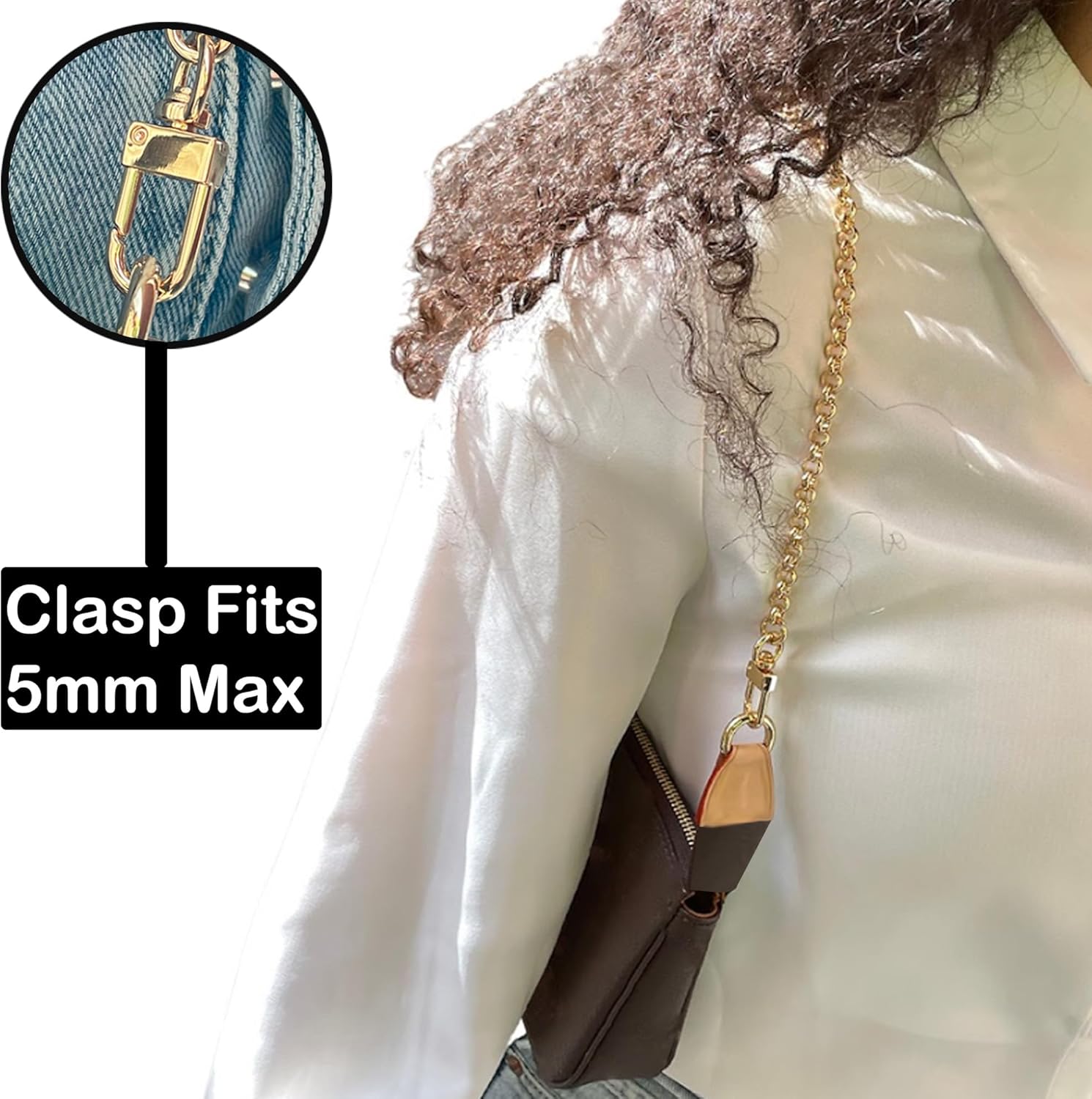 NEXT FASHION O Chain Strap Gold Purse Chain (7mm) Wide Polished Crossbody Shoulder Strap - 48" / 120centimeters