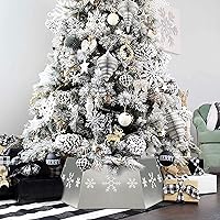 Vista 7 de Blissun Anillo de metal para árbol de Navidad, collar de árbol de Navidad con copo de nieve impreso, soporte base de falda de sauce para decoración