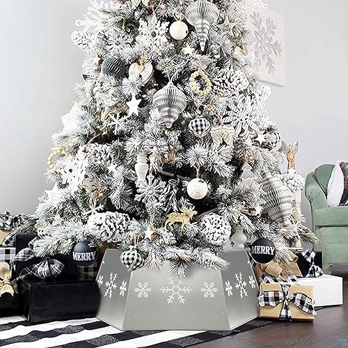 Miniatura 7 de Blissun - Anillo de metal para árbol de Navidad, collar de árbol de Navidad con copo de nieve impreso, base de sauce para decoración de árbol de