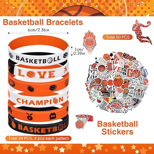 Miniatura 2 de Aoriher Juego de 194 piezas de regalos de fiesta de baloncesto, 24 pulseras de silicona, 24 pulseras con dijes, 24 mini baloncesto, 24 llaveros, 24