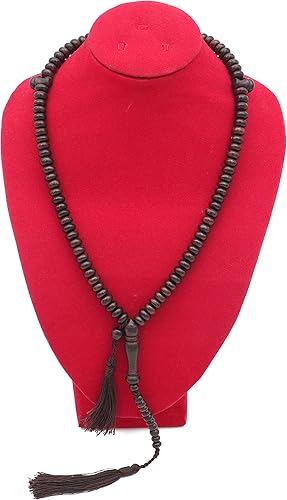 Miniatura 3 de Cuentas de oración – Tasbih de 0.354 in y 99 cuentas planas ovaladas de tamarindo con borlas de color marrón oscuro a juego y contador de 10