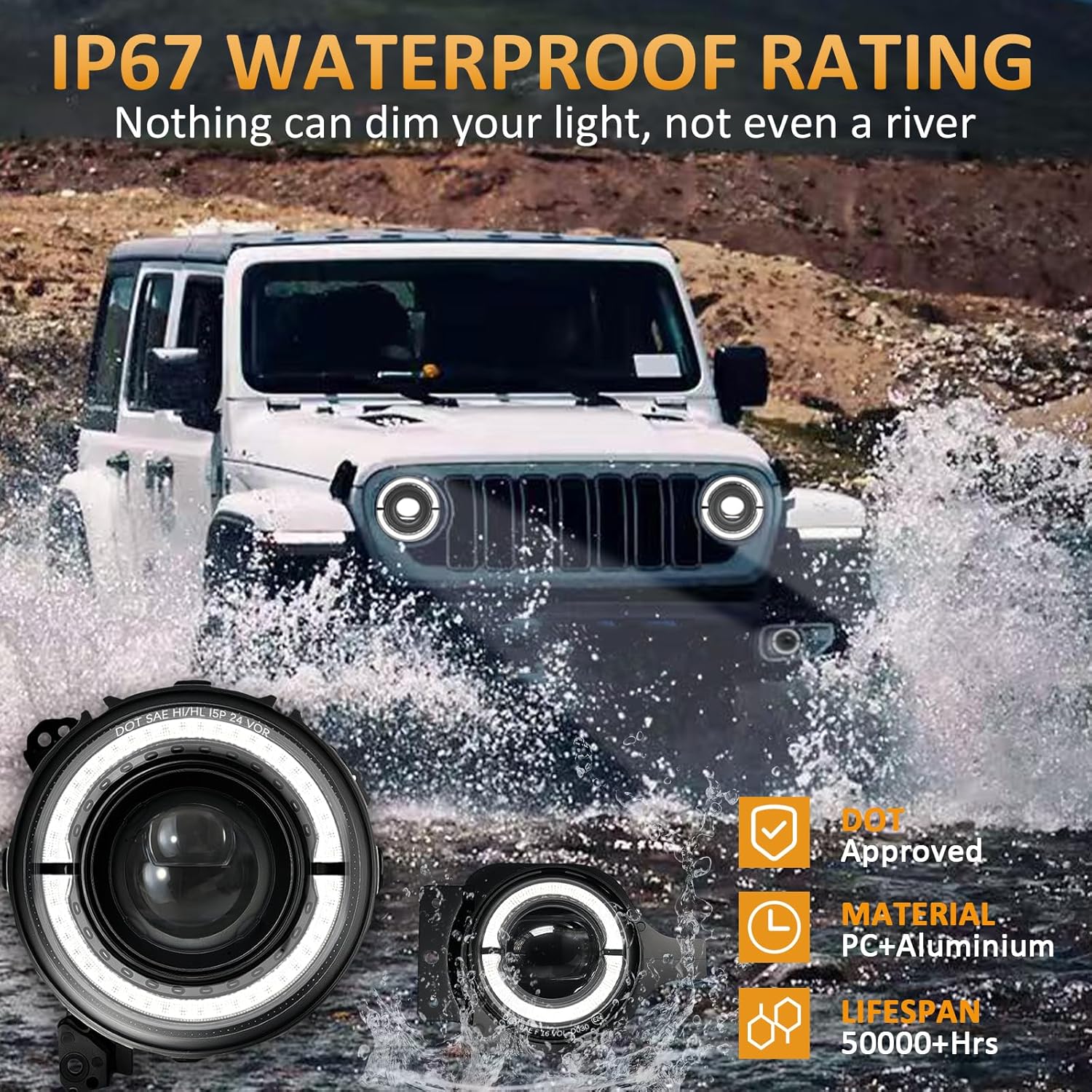 9 Inch LED Headlights 9'' led JL Headlight Z-Shaped Halo DRL with Fog Lights Compatible for 2018-2025 Jeep Wrangler JL JLU Unlimited Sport Rubicon Sahara Gladiator JT DOT