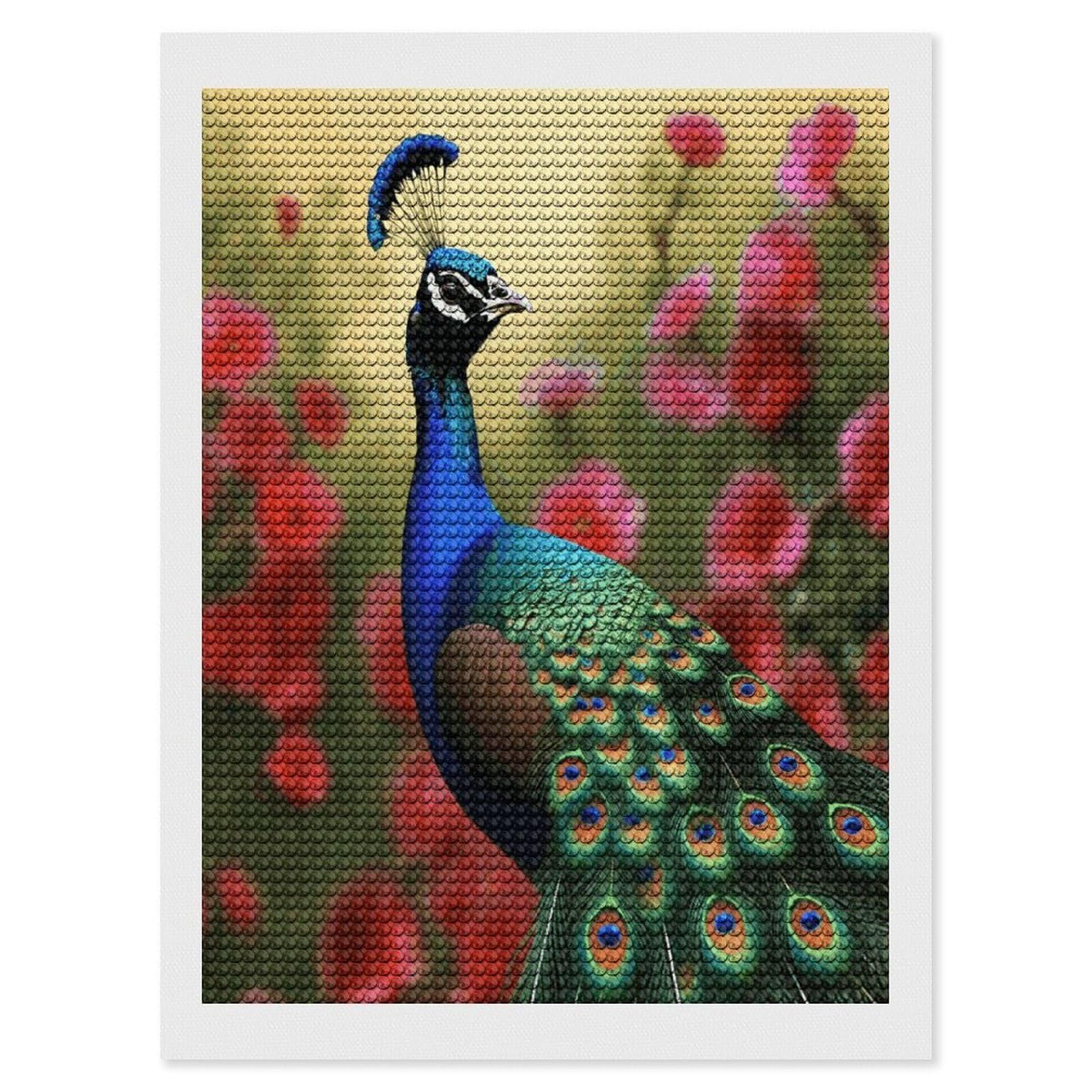 VstaDank Peacock Flowers Diamond Painting Kits Exquisite DIY Full Round Drill Diamond Dots Painting for Adults Beginner Diamond Photo Paint with Diamond Picture Art Wall Decor 12"x16"