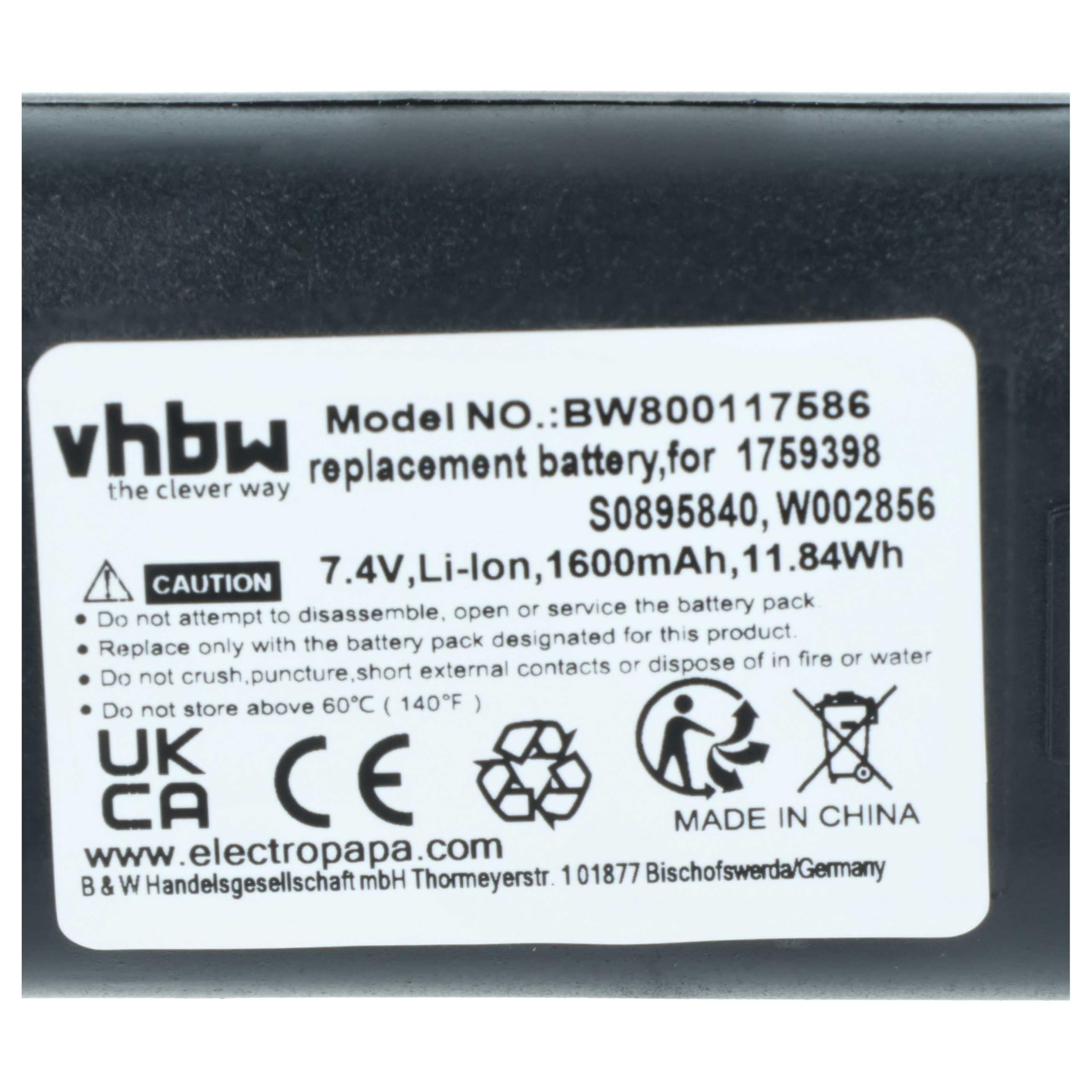vhbw Akku kompatibel mit Dymo LabelManager 420P, 360D Drucker Kopierer Scanner Etiketten-Drucker (1600 mAh, 7,4 V, Li-Ion)