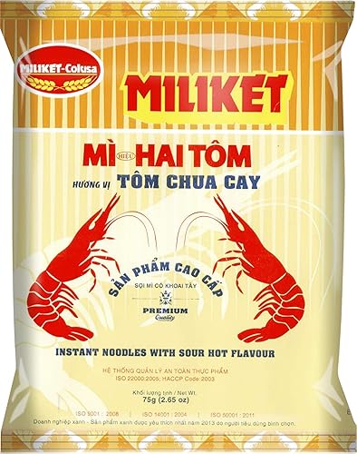 Miliket-Colusa Vietnam Instant Ramen Fideos - Sabor a camarones calientes agrios Tôm Chua Cay (paquete de 10)