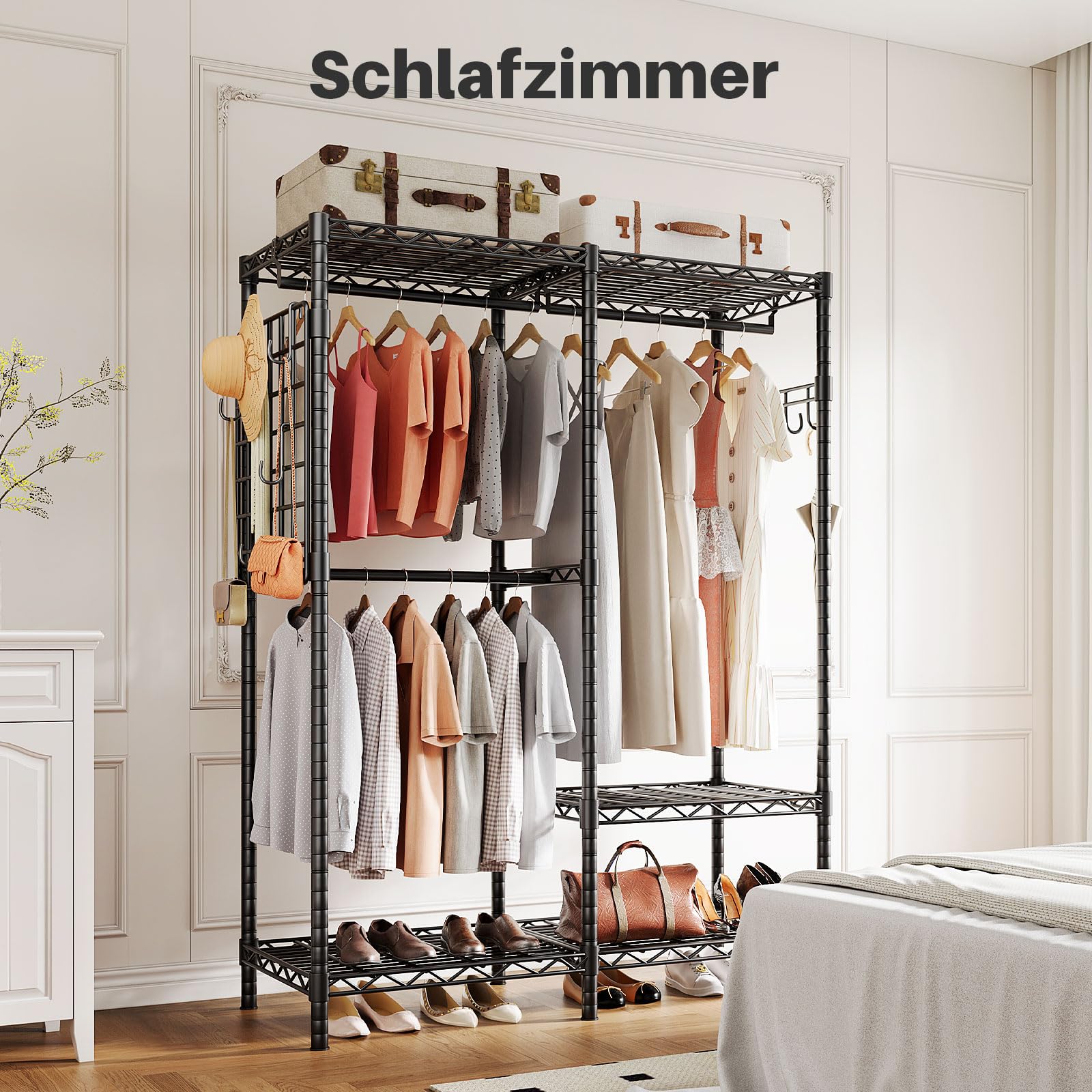 HOKEEPER Kleiderständer 498kg Schwerlast | Kleiderschrank, zum Aufhängen von Kleidung, 4 Rollen, 2 feststellbar, einfache Montage, langlebig