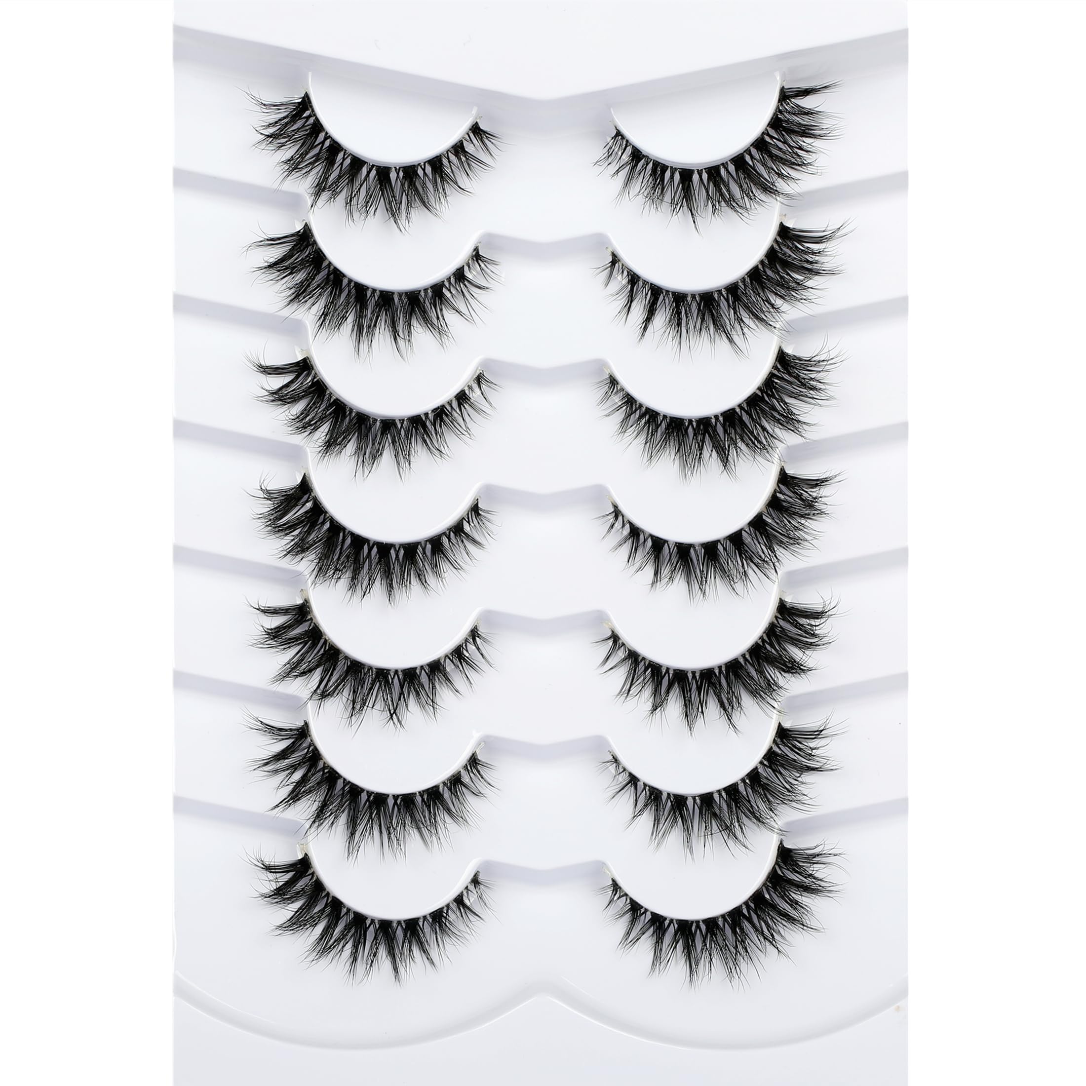 Pooplunch False Eyelashes Invisible Band Cat Eye Look Natural Wispy Lashes Extension Volume Short Fake Eyelashes Faux Mink Lash Strips 7 Pairs Pack