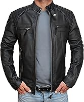 Vista 1 de Men's Café Racer Retro Diamond Quilted Exotic Vintage Motorcycle Biker Style Lambskin Leather Jacket