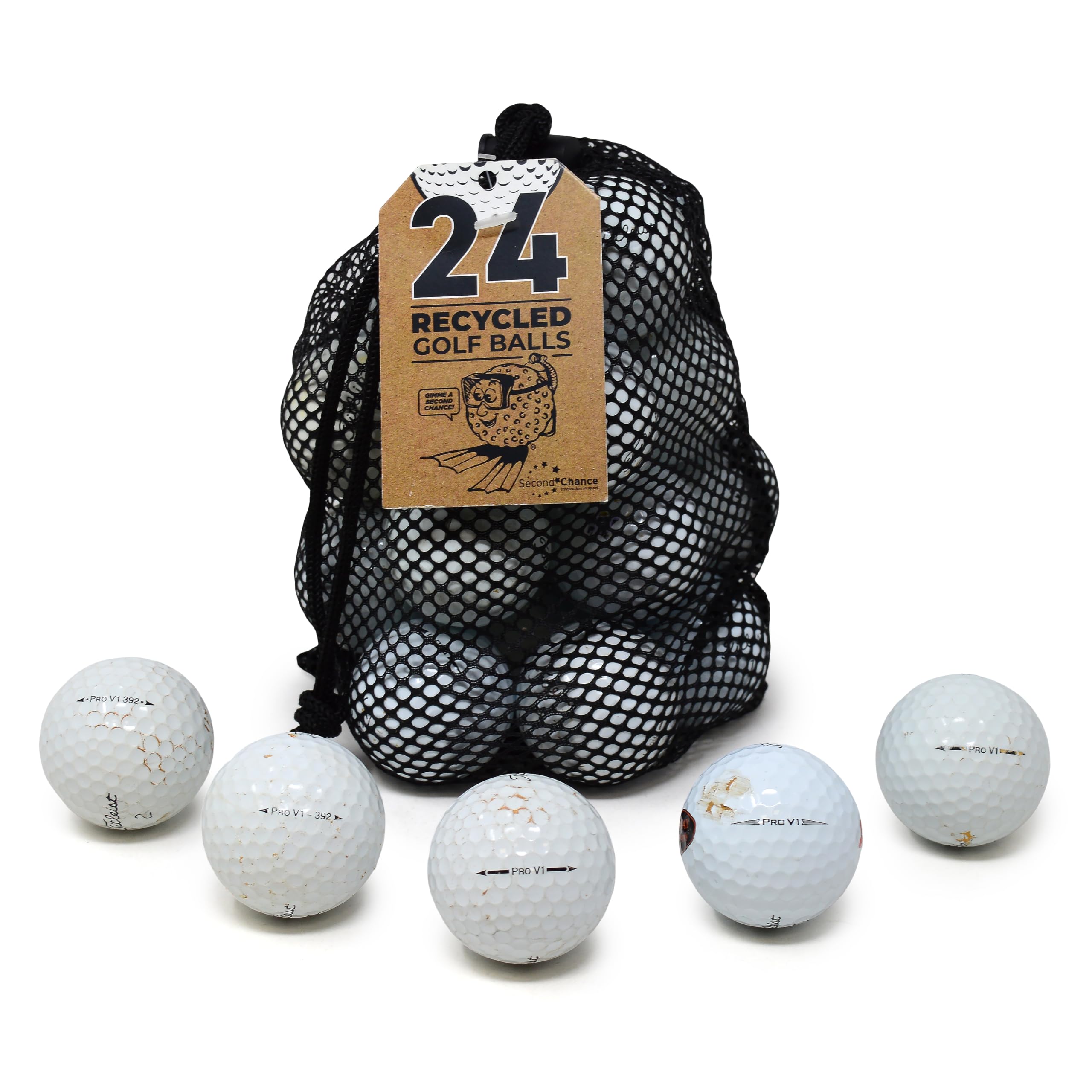 Second Chance Recycled Lake Golf Balls, Used Golf Balls - 24 Pack Hit Away Grade C for Titleist Pro V1 Golf Balls