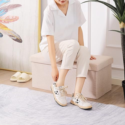 Miniatura 4 de CUYOCA Banco otomano de almacenamiento de 45.3 pulgadas, asiento plegable, reposapiés, banco de zapatos, banco otomano tapizado de almacenamiento de