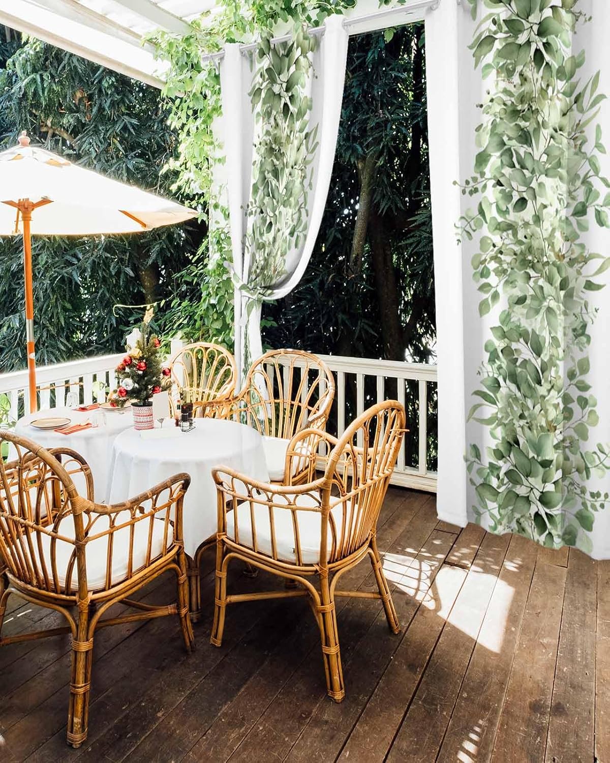 Outdoor Curtains for Patio Waterproof, Spring Botanical Green Eucalyptus Leaves Windows Curtains Panels Light Filtering Outside Drapes for Living Room/Pergola/Garden/Balcony 52" W x 95" L x 2